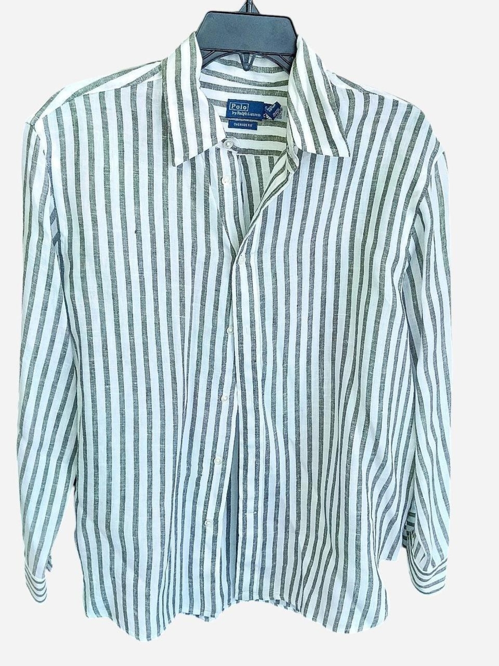 Polo by Ralph Lauren Women's Green & White Stripe Button-Up Shirt - Picture 2 of 8